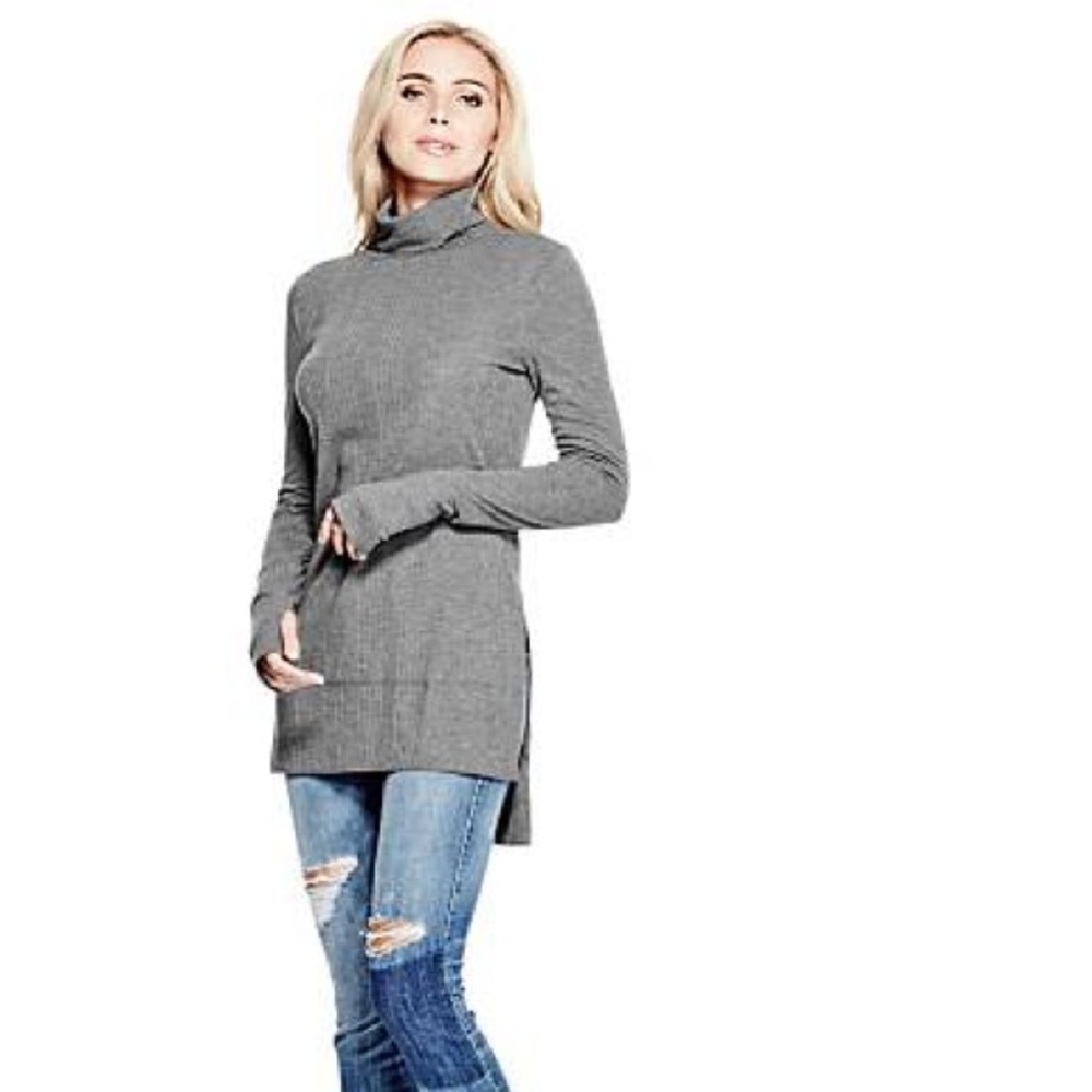 GUESS long sleeved ribbed keyhole tunic turtleneck - Picture 2 of 8